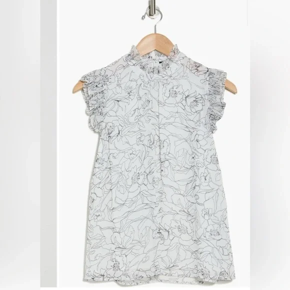 T Tahari Floral Cap Sleeve Top - Black and White Polyester, Women’s Size Large - Picture 5 of 16